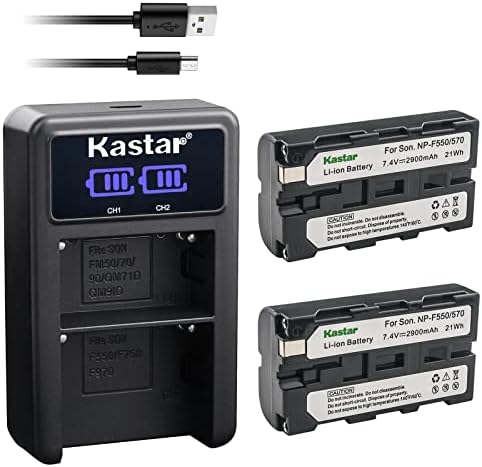 KASTAR 2-PACK NP-F570 סוללה ו- LED2 מטען USB תואם ל- CCD-TRV20 CCD-TRV25 CCD-TRV26 CCD-TRV27 CCD-TRV300 CCD-TRV3000