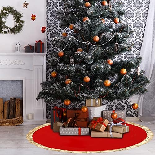 חצאית עץ חג המולד האדומה עם חצץ זהב 35 אינץ