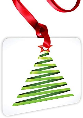 קישוט שטוח חג המולד של אמבסון, עיצוב סרט עם כוכב עץ עץ לחגיגת ראש השנה, מלבן אלומיניום חצי מבריק.
