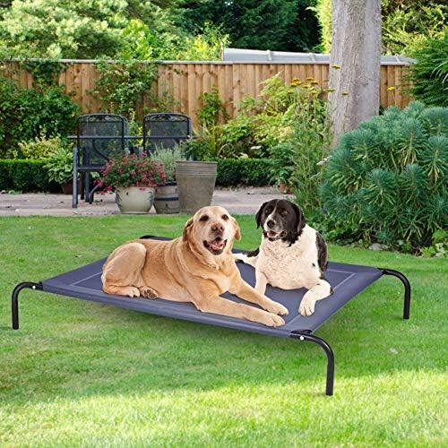 כלים מיטת כלבים מוגבהת מקורית גדולה 52 × 36 × 8 קירור מיטת חיית מחמד מורמת עם בד רשת טקסטילן עמידה, מחצלת נשימה,