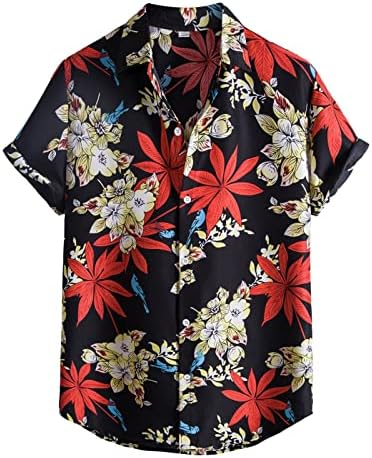 HDDK Mens וינטג 'חולצות הוואי כפתור למטה חולצה מזדמנת שרוול קצר שרוול קצר בכושר חופשה פרחונית חוף חוף