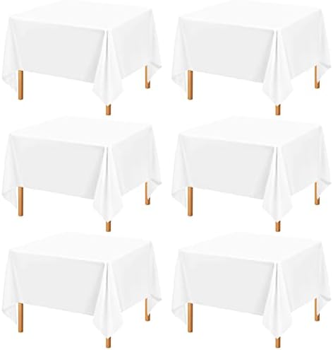 6 מארז מפת שולחן מרובעת 52 על 52 אינץ ' בד שולחן מרובע לבן, עמיד בפני כתמים וקמטים בגדי שולחן פוליאסטר רחיץ כיסוי שולחן בד