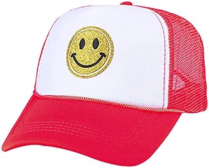 לין סו אופנה חיוך פנים פאייטים בייסבול כובע הדפסת ניאון גבוהה כתר קצף רשת חזרה נהג משאית כובע-עבור גברים ונשים