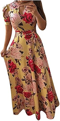 נשים אלגנטי מסיבת שמלות עם חגורת אימפריה מותניים קצר שרוול פרחוני הדפסת זורם קוקטייל שמלת שמלה