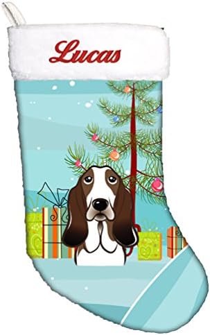 אוצרות קרוליין BB1615CSEMB עץ חג המולד ועץ כלב באסט גרב חג מולד בהתאמה אישית, אח תלויים גרביים לעונה חג המולד עיצוב