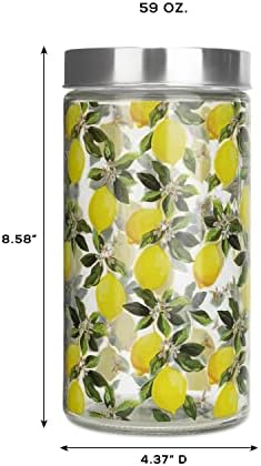צנצנות זכוכית מיכל אטלייה אמריקאיות עם עיצוב מודפס, פרחים ולימונים גדולים