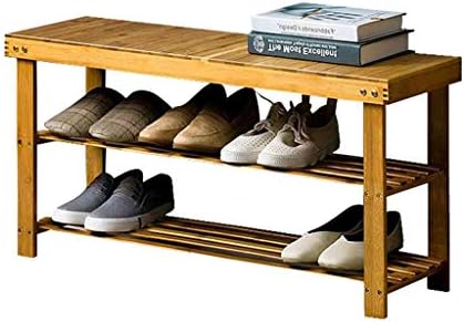 ספסל נעליים מעץ מלא KMMK 2 ארון אחסון שכבה מתלה נעליים במבוק למדפי מארגן מסדרון, 50 × 25 × 45 סמ