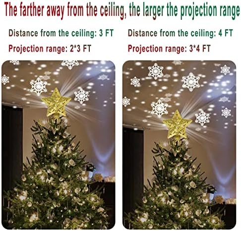 עץ חג המולד של מוקום כוכב טופר אור אור חג המולד כוכב טופר מקרן עם אורות פתית שלג סיבוב LED 3D Hollow לקישוטים לעץ חג המולד