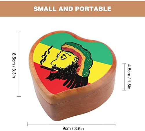 דיוקן Rastafarian עם סיגריה קופסת מוסיקה מעץ צורת לב קופסת מוסיקה קופסה וינטג 'שעון עץ מתנות קופסאות מוזיקליות