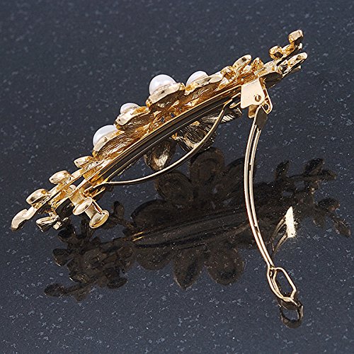 גוון זהב, קליפ שיער פרחוני גביש ברור של גביש גביש - 80 ממ לרוחב