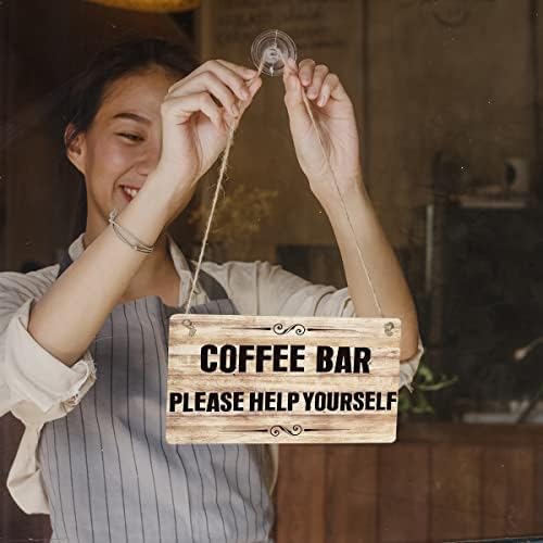 שלטי קפה מצחיקים שלטי קפה מתנה קפה בית קפה בבקשה עזור לעצמך שלט תלייה מעץ קיר כפרי קיר ביתי קישוט מטבח 12