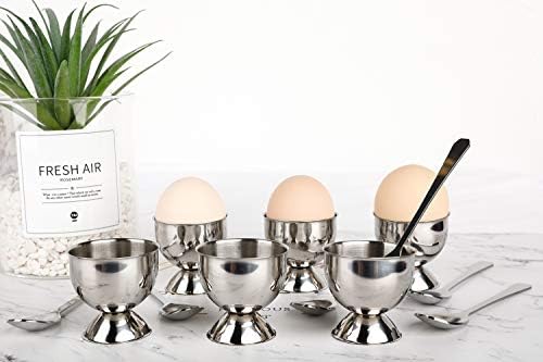 נירוסטה ביצת כוסות סט עבור קשה רך ביצים קשות עם 6 ביצת כוס מחזיקי 6 ביצת כפות