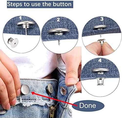 4 מגדיר כפתורי ג'ין סיכות ללא תפור מיידי מיידי 17 ממ כפתור החלפה ערכת לחצני מכנסיים מתכווננים ...