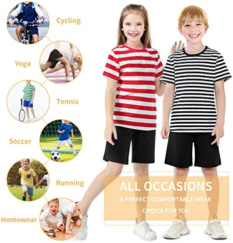 Kowlion Kids מכנסיים קצרים כותנה סרוגים יסודות קיץ מושכים מכנסיים קצרים לילדים וילדות ספורט אתלטי בית 3-חבילה
