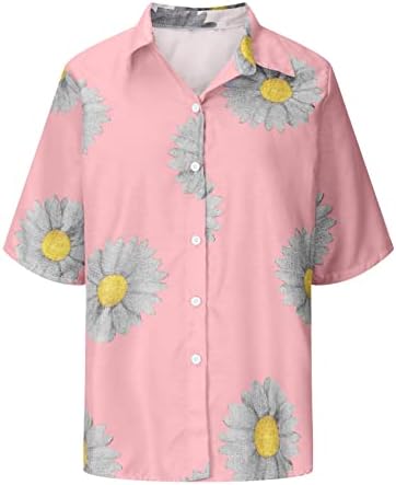 חולצת נשים קיץ סתיו סתיו כפתור שרוול קצר כלפי מעלה הדפס גרפי, חולצת חולצה של טרקלין פרחים לנשים U0 U0
