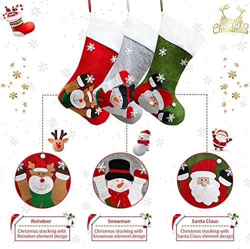 גרבי חג מולד עם אור, 3 חבילות קישוטי גרבי חג המולד גדולים, עם אייל שלג שלג של שלג של שלג וגרבי שרוול פרווה פו פו
