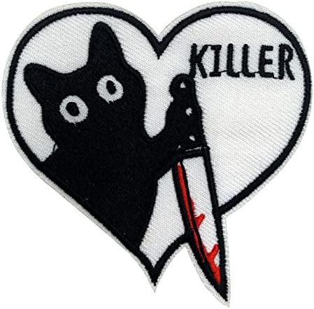 ויקינון ברזל על טלאי רקום, טלאי חתולים חמוד רוצח - יישומי על ברזל תג תפירה על סמל טלאי DIY אביזרים מושלמים למעילים,