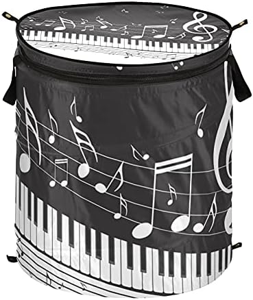 מקשי פסנתר הערה מוזיקלית קופץ כביסה מכסה עם מכסה רוכסן סל כביסה מתקפל עם ידיות מארגן בגדי סל אחסון מתקפל