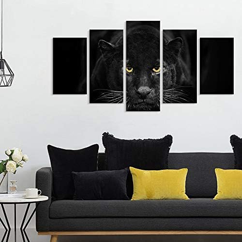 שבע אומנויות קיר 5 יצירות פנתר שחור פוסטר הדפסת דפוס שחור לבן נמר קיר קיר אמנות חיות בר בעלי חיים תמונות עיצוב קיר יצירות