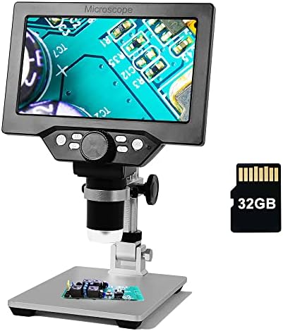 Hafgykio 7 אינץ '1080p LCD מיקרוסקופ דיגיטלי עם כרטיס TF 32 גרם, מיקרוסקופ מצלמת וידאו USB, זום הגדלה של 1200X, 12 מגה פיקסל,