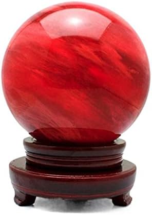 כדור בדולח אדום של מנג עם אביזרי מעמד עץ קישוטים קריסטל לריפוי גביש אבן חן אבן חן פסל פסל פסל פסל, 17 ~ 18 סמ