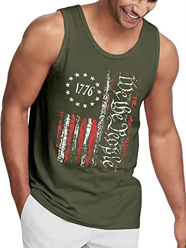 גברים של אמריקאי דגל גופיות 1776 4 יולי חולצות מקרית שרוולים כושר אימון טנקי ארהב דגל פטריוטית חולצות