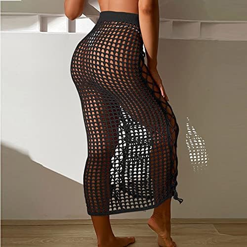 PVCS קיץ נשים חצאיות חצאיות רשת דגים בצבע אחיד חצאית מותניים גבוהה חצאית סרוגה סקסית ביקיני ביקיני כלפי חצאיות קיץ
