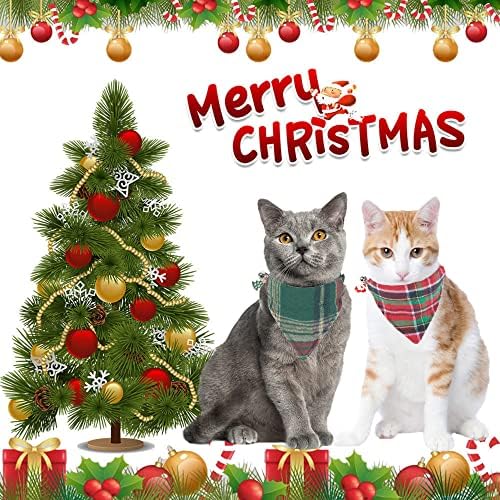אדוגיגו חג המולד חתול בנדנה קולרים הבדלני עם נשלף בנדנה, 2 חבילה אדום ירוק משובץ חתול חג המולד צווארון עם פעמון