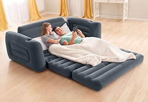 Intex Queen Size Size מתנפח מיטת ספה נשירה ישנה משם ספה פוטון עם 2 קופיות, אפור כהה