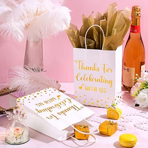 24 יחידות חתונה מתנת תיק עם רקמות נייר תודה לחגוג איתנו נייר שקיות זהב חתונה מתנת שקיות עם ידית עבור מלון אורחים חתונה