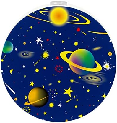 2 מארז התוספת מנורת לילה הוביל לילה אור כחול קריקטורה חלל כוכבי לכת כוכבים עם חשכה לשחר חיישן לילדים חדר, משתלה, מטבח,