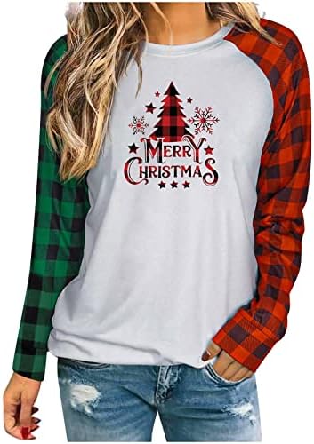 חולצות חג מולד שמח לנשים שרוול ארוך עליון סווטשירט משובץ סווטשירט