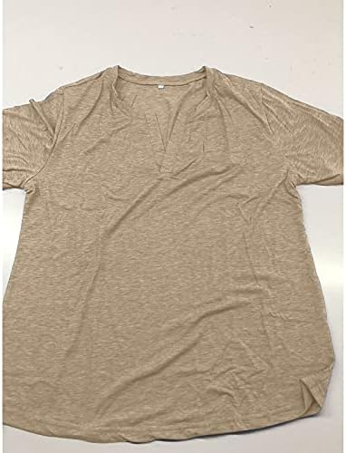 חולצות קיץ לנשים 2023 בתוספת גודל חולצות בצבע אחיד עם צוואר קיץ שרוול קצר חולצות אמא לנשים
