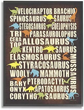תרשים טיפוגרפיה של דינוזאורים של תעשיות סטופל אמנות קיר ממוסגרת אפורה, 16 על 20, עיצוב מאת האמנית סטפני וורקמן מרוט