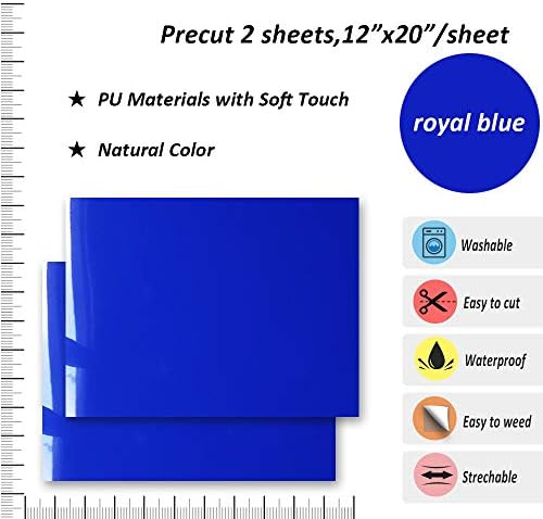 העברת חום ויניל HTV עבור חולצות ברזל-על פרביים כחולים מלכותיים 2 גיליונות, 12 אינץ 'על 20 אינץ'/סדין
