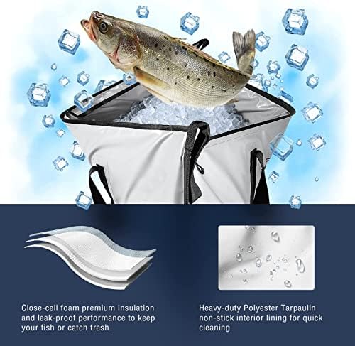 ציוד באפלו בידוד שקית דגים מקררת 48x18in, תיק הרוג דגים אטום דליפות עם 2 חבילות קרח קרירות לשימוש חוזר שקית דגים אטומה