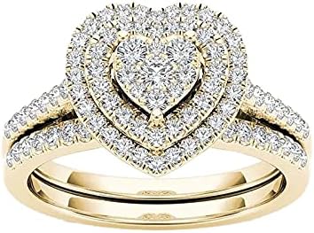 סט טבעת אירוסין לחתונה לנשים זהב צהוב 925 מכסף זירקוניה כלה כלה עם להקת חתונה תואמת