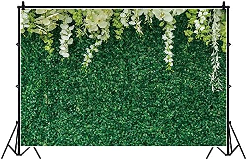 Yeele 10x6.5ft דשא ירוק קיר קיר חתונה תפאורה פרחים לבנים עלים ירק צילום רקע חיצוני ליום הולדת עוגת עוגת עוגת
