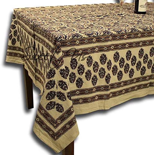 אמנויות הודו כותנה כותנה בלוק יד הדפסת שולחן פרחוני מלבני, מפות שולחן לשולחנות מרובעים, עגול שולחן