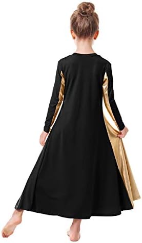 בנות מתכתיות ליטורגי שמלת ריקוד פעמון שרוול ארוך בלוק בלוק לבגדי ריקוד לירי כנסיית כנסיית ילד פולחן