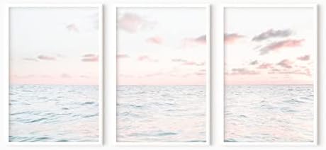 NATVVA 3 יצירות אוקיינוס ​​נוף הדפסי שקיעה ורודה הדפסים פוסטרים פוסטרים קיר אמנות קנבס ציור ליצירות אמנות עיצוב