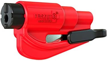 Resqme, הכלי המקורי של מכוניות מפתחות חירום, חותך חגורת בטיחות 2 ב -1 ב -1 ב -1, תוצרת ארהב, אדום-פטיש בטיחות קומפקטי
