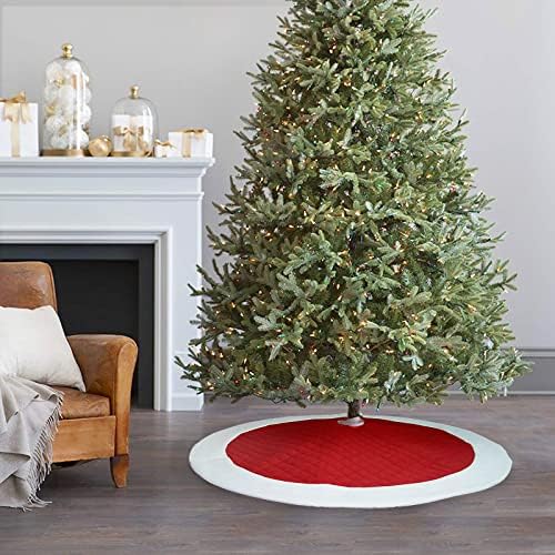 חצאית עץ חג המולד של INVENF, 48 סנטימטרים חצאית יוקרה עבה אדומה לבנה אדומה, קישוטים לחג עץ חג המולד כפרי ...