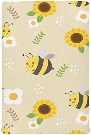 גיליונות עריסה של חמניות דבורים לבנים חבילות חבילות ומשחקים סדינים סמיני עריסה מיני רכים סדיני עריסה מצוידים לעריסה סטנדרטית