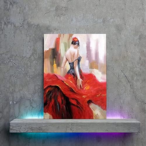 16 * 20 אינץ בעבודת יד אמנות שמן ציור פלמנקו רקדנית ספרדית צועני בהיר אדום שמלת אימפרסיוניסטי דיוקן אישה בד חדר שינה קישוט