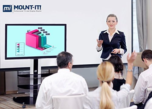 Mount-it! עגלת טלוויזיה מתגלגלת לטלוויזיות עם מסך שטוח עם 3 מדפי זכוכית, מתאימה למסכי 30 עד 70 אינץ ', עד 600x400