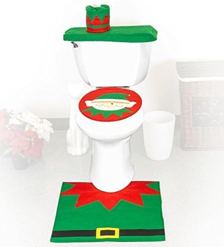 קיסרי בית חג המולד שרותים מושב כיסוי ושטיח סט - חג רחצה דקור - 3 מחשב אמבטיה חג המולד קישוטי סט