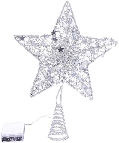 עץ כוכב הכסף של Valiclud Topper 3D גליטר חלול עץ הכוכב העליון עם אורות לקישוטים לעץ חג המולד קישוטים תלייה