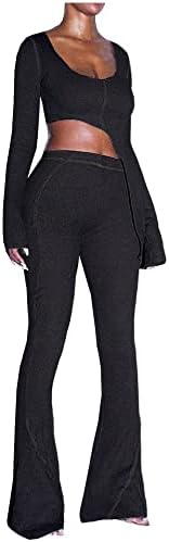 יבול אסימטרי אסימטרי מצולע של Xllais מכנסי מכנסי התלקחות מגדיר תלבושות תלבושות