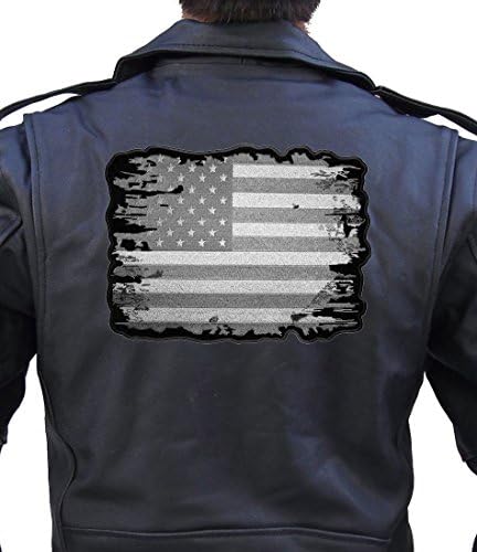 עור עליון פטריוטי עילאי מאופק אפור וכסף במצוקה דגל אמריקאי ברקמת אופנוען-אפור-XL